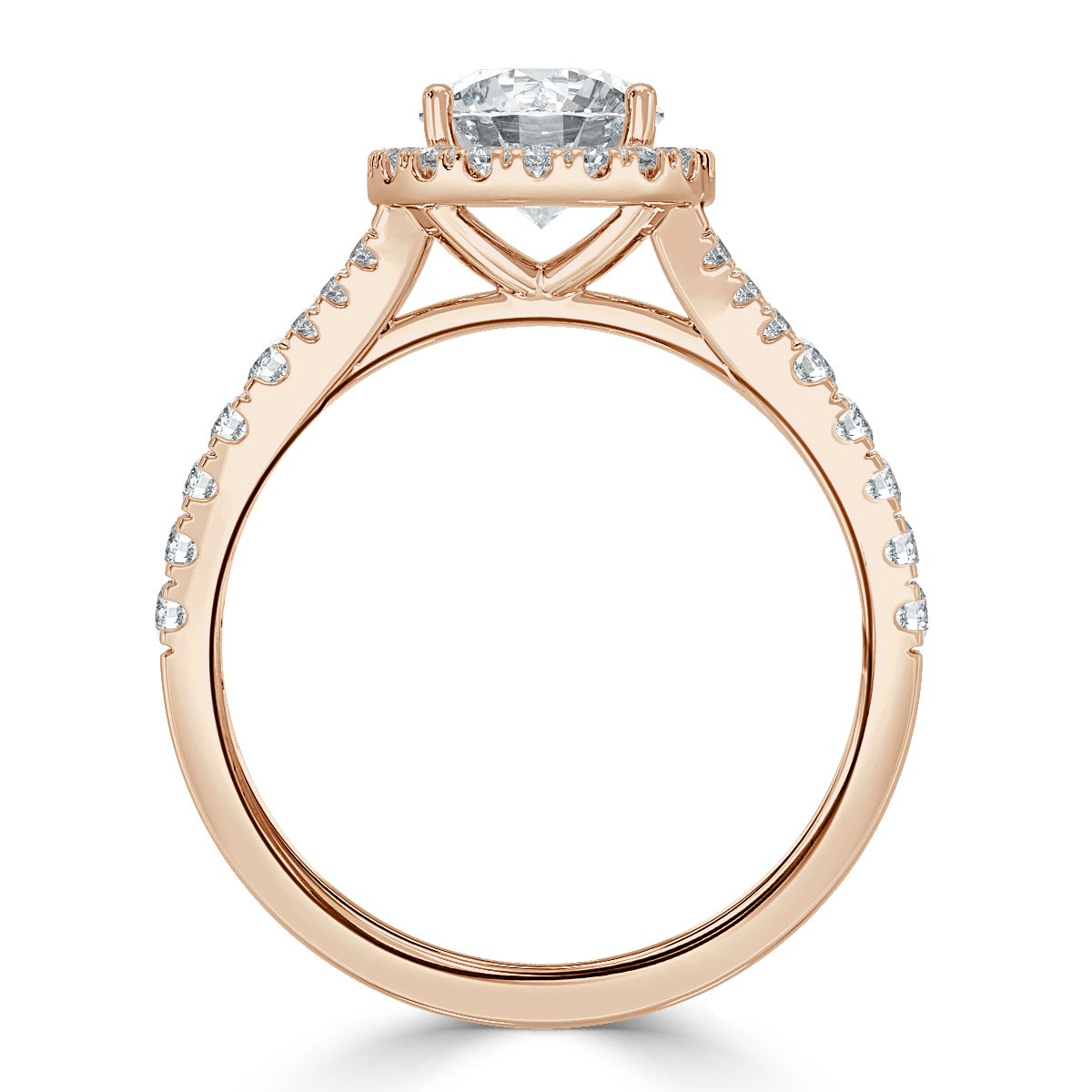 Round Diamond Split Shank Halo Engagement Ring