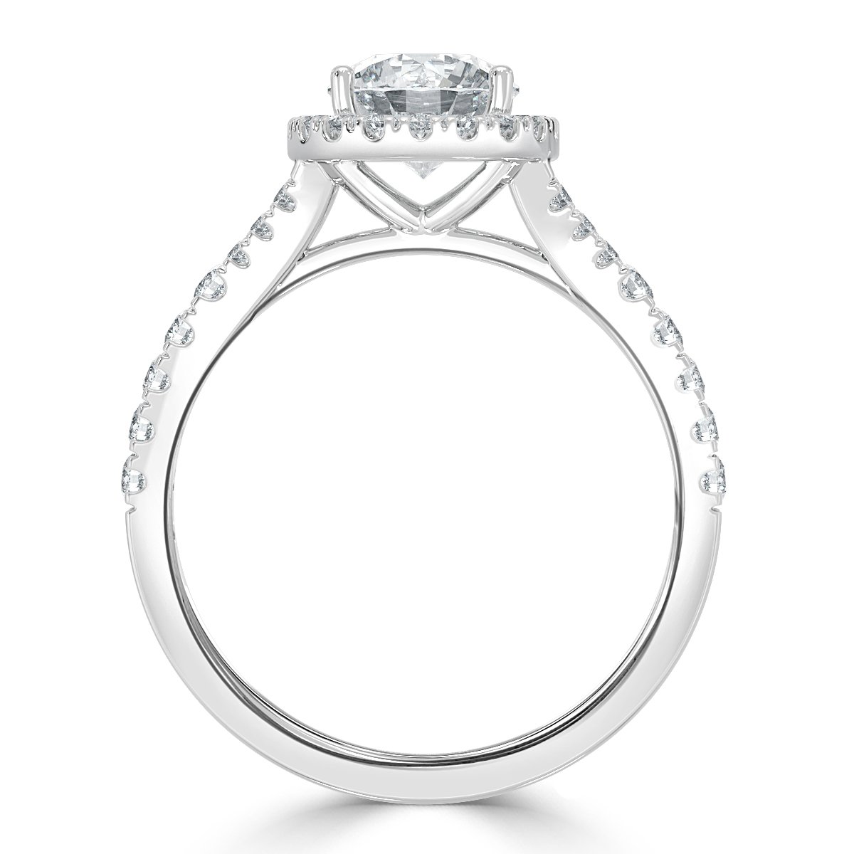 Round Diamond Split Shank Halo Engagement Ring