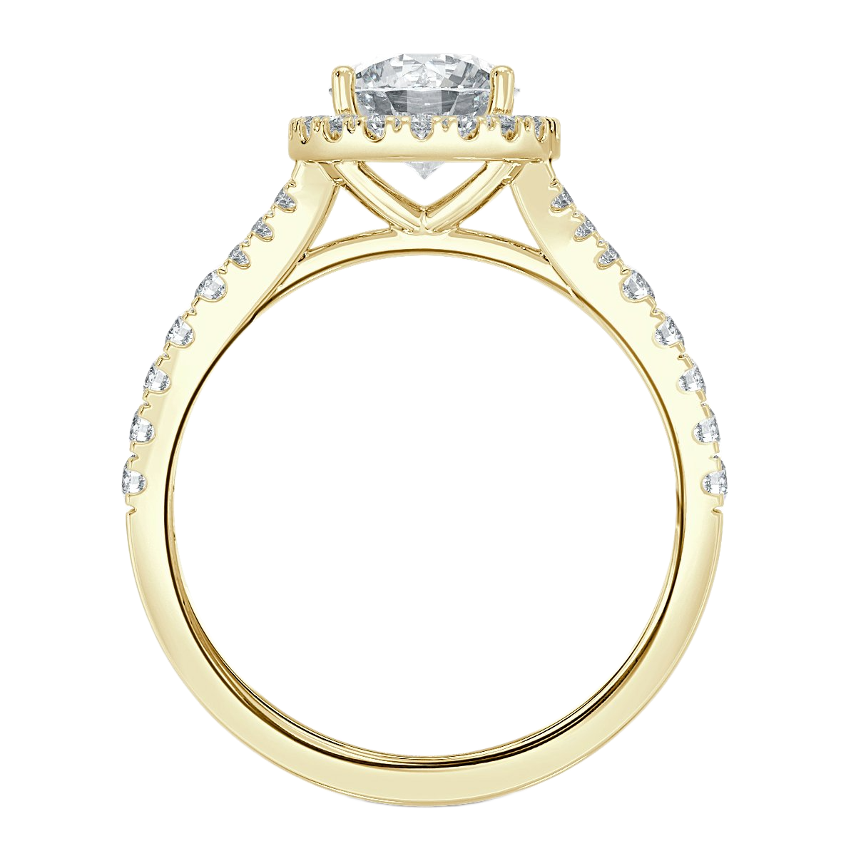 Round Diamond Split Shank Halo Engagement Ring