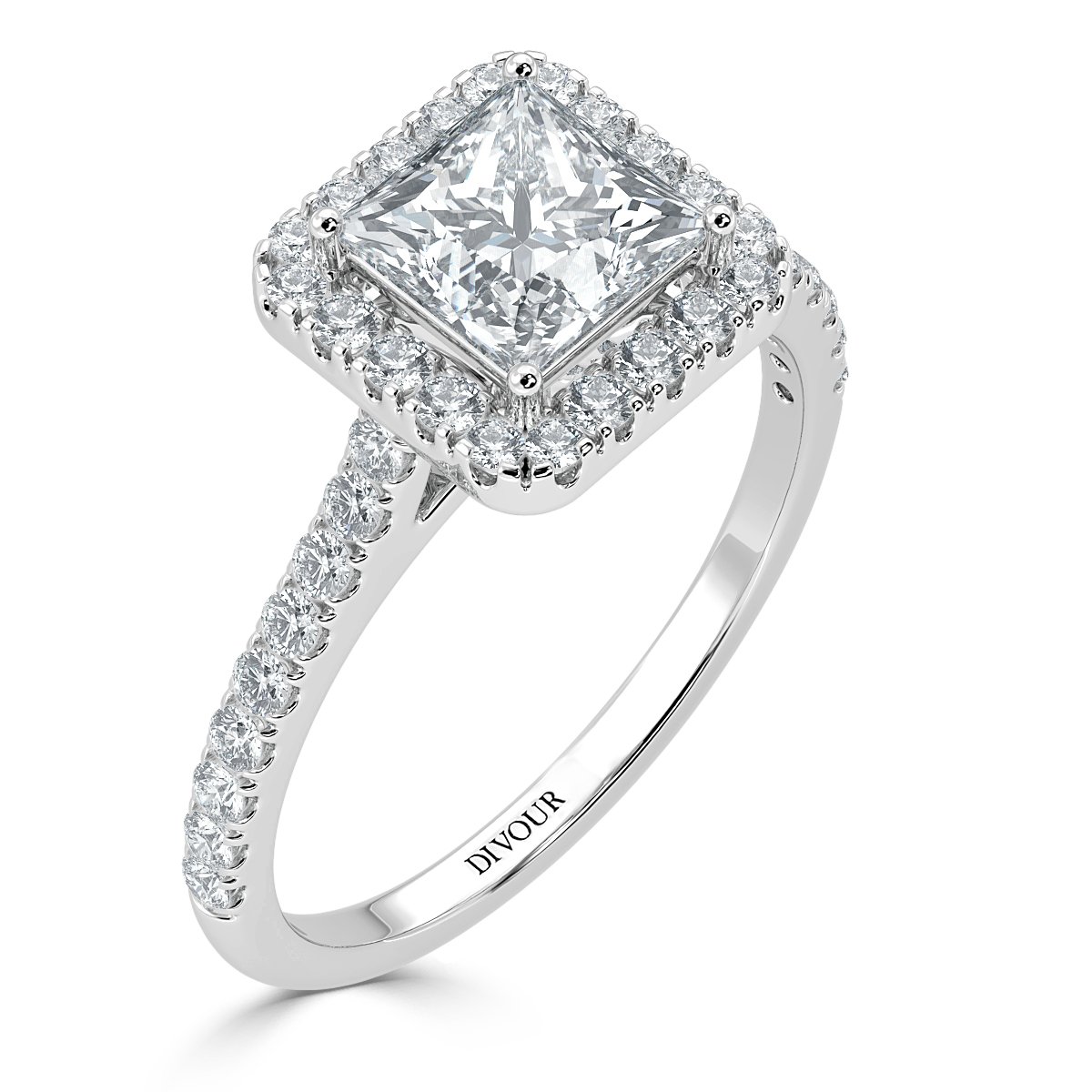 Forever Princess Diamond Halo Engagement Ring