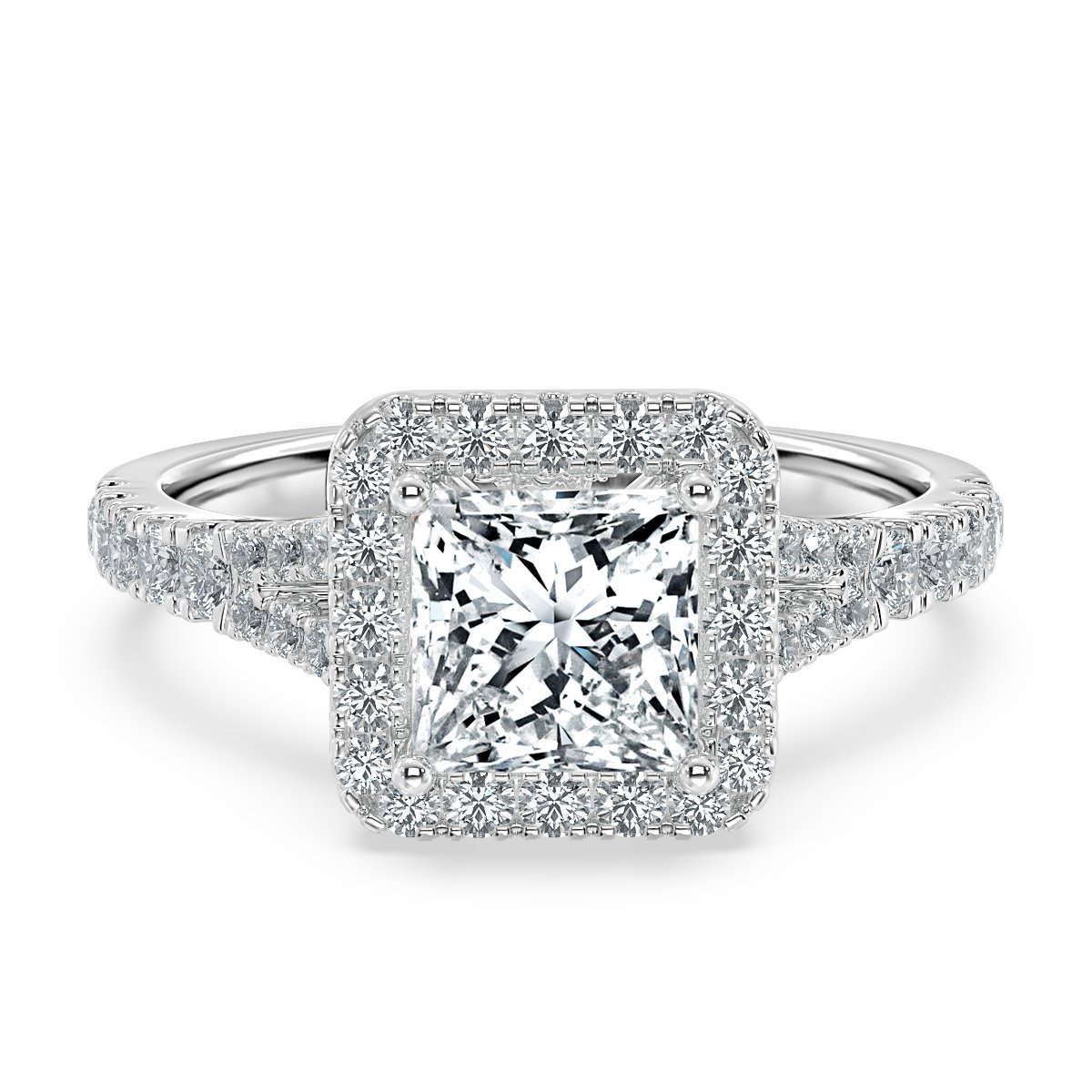 Split shank cushion deals cut halo engagement ring