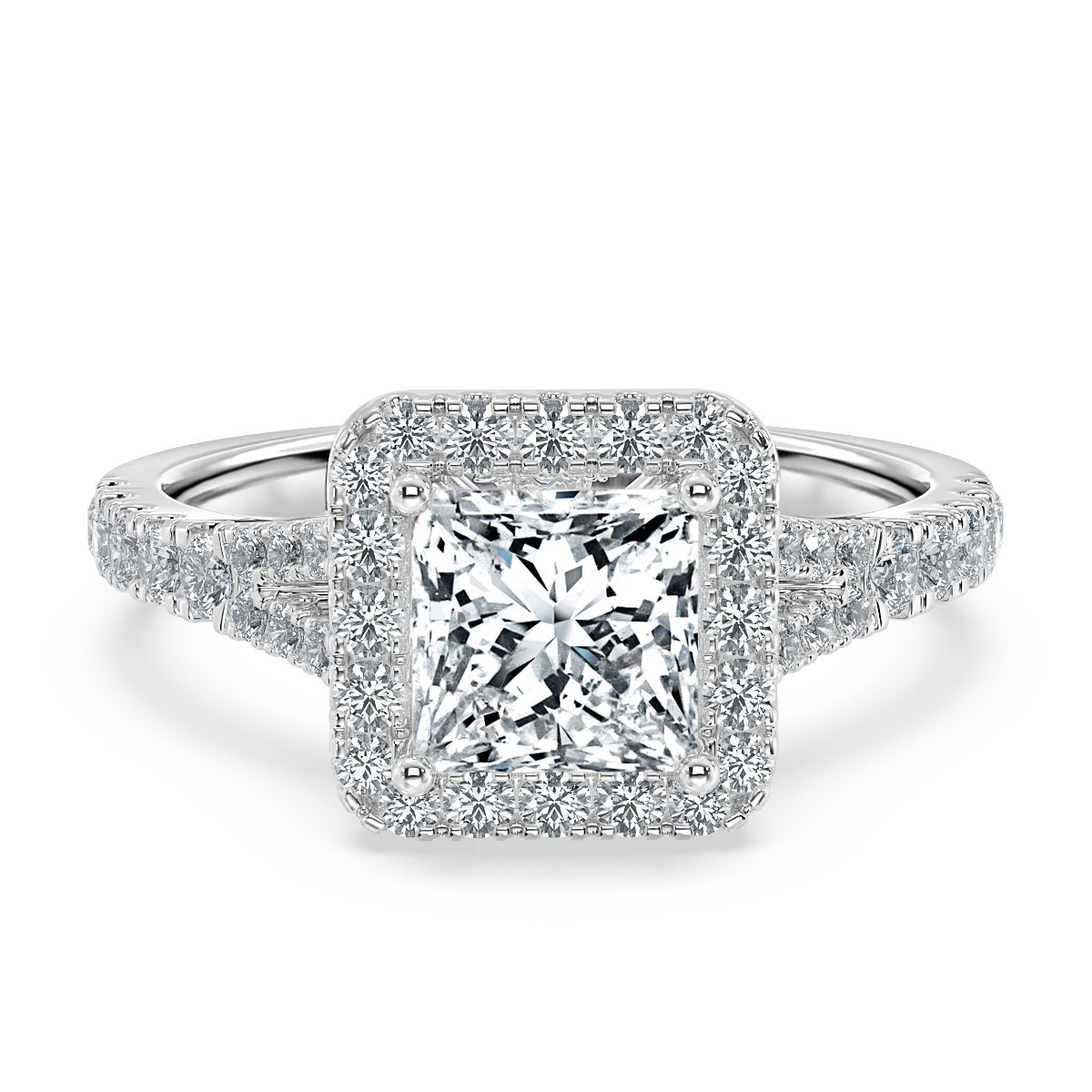 Princess Diamond Split Shank Halo Engagement Ring