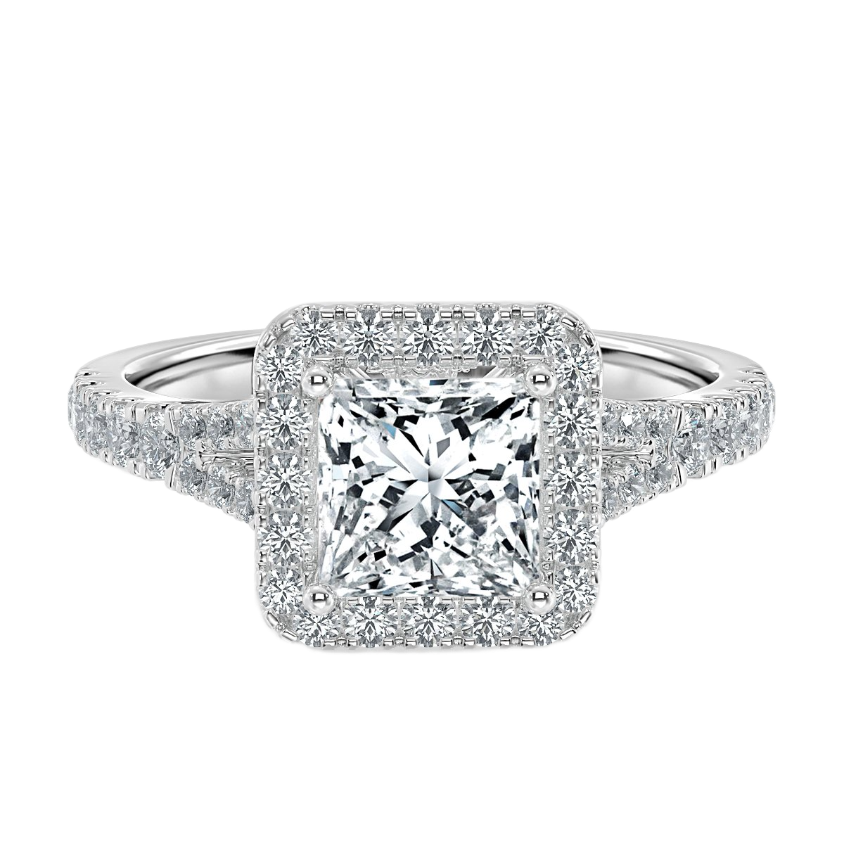 Princess Diamond Split Shank Halo Engagement Ring