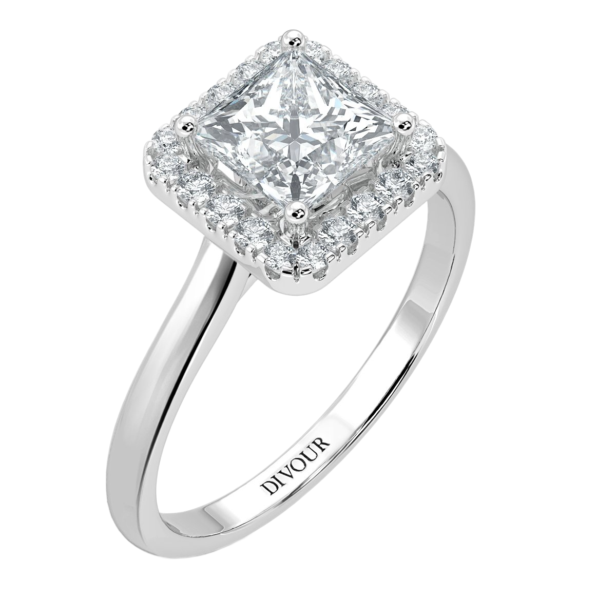 Classic Princess Diamond Halo Engagement Ring
