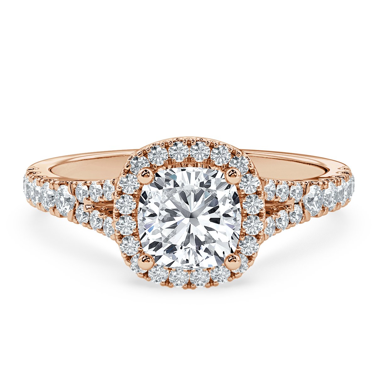 Split Shank Cushion Diamond Halo Engagement Ring