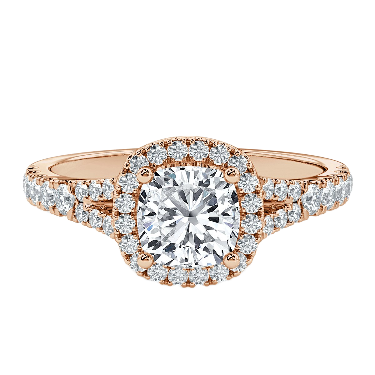 Split Shank Cushion Diamond Halo Engagement Ring