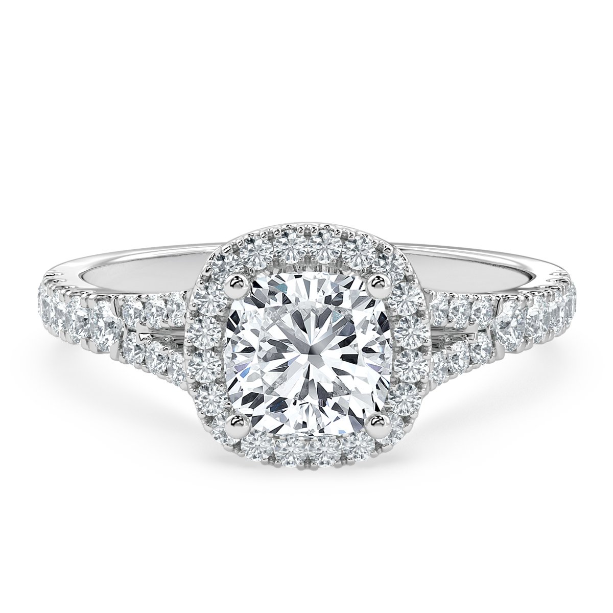 Split Shank Cushion Diamond Halo Engagement Ring