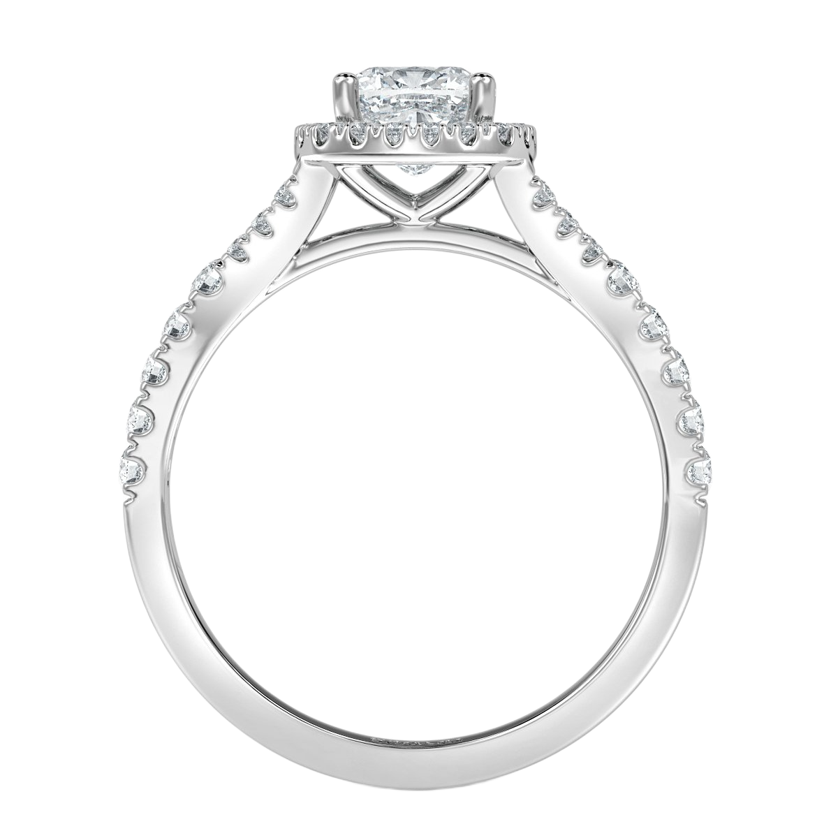 Split Shank Cushion Diamond Halo Engagement Ring