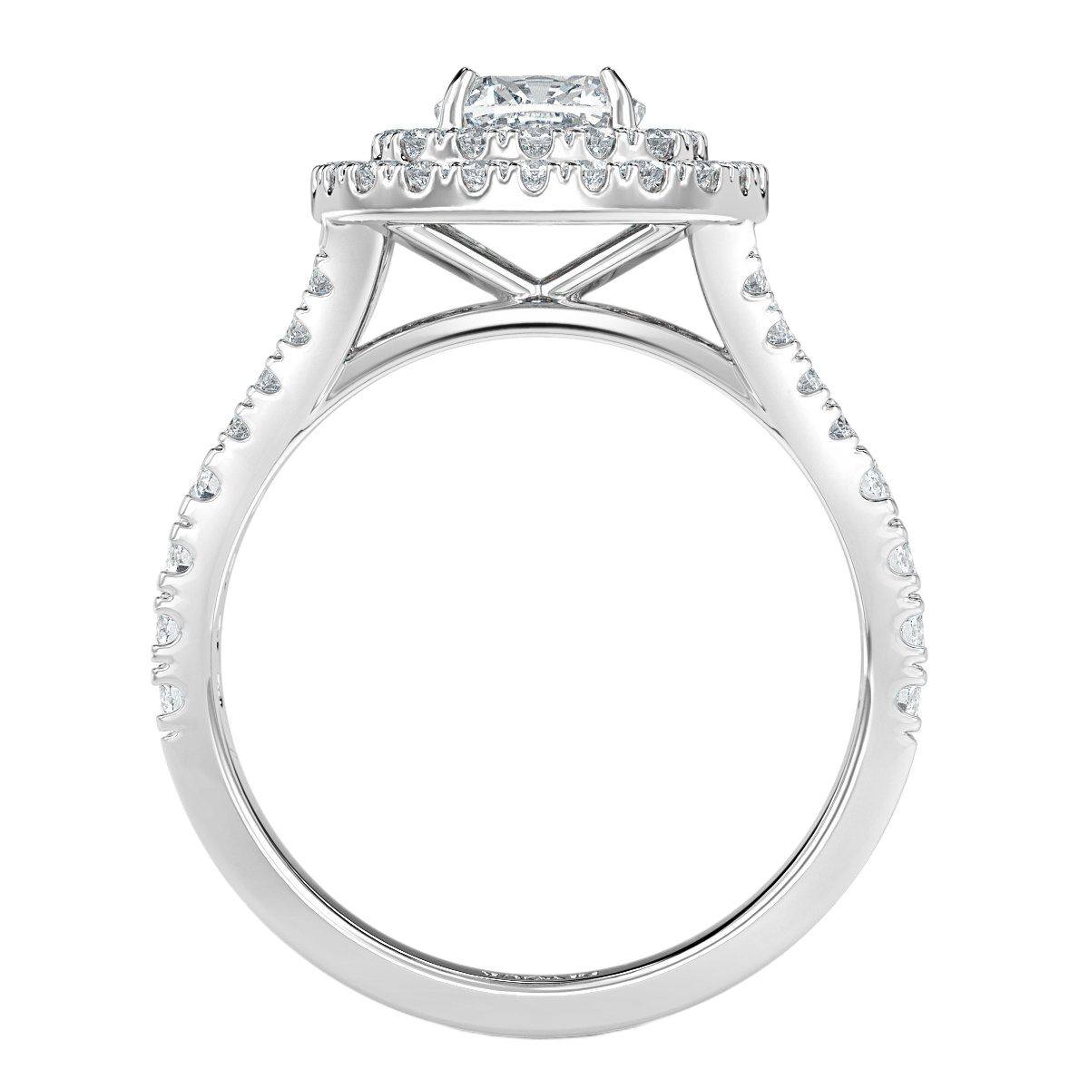Cushion Split Shank Double Halo Engagement Ring