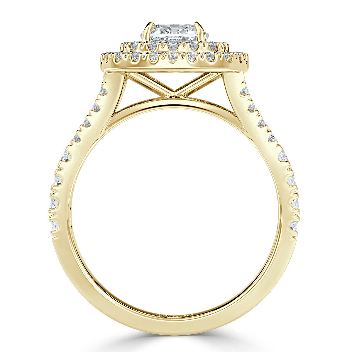 Cushion Split Shank Double Halo Engagement Ring