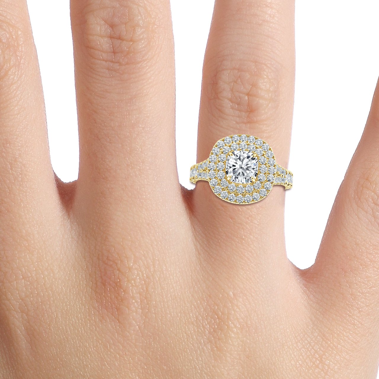 Cushion Split Shank Double Halo Engagement Ring