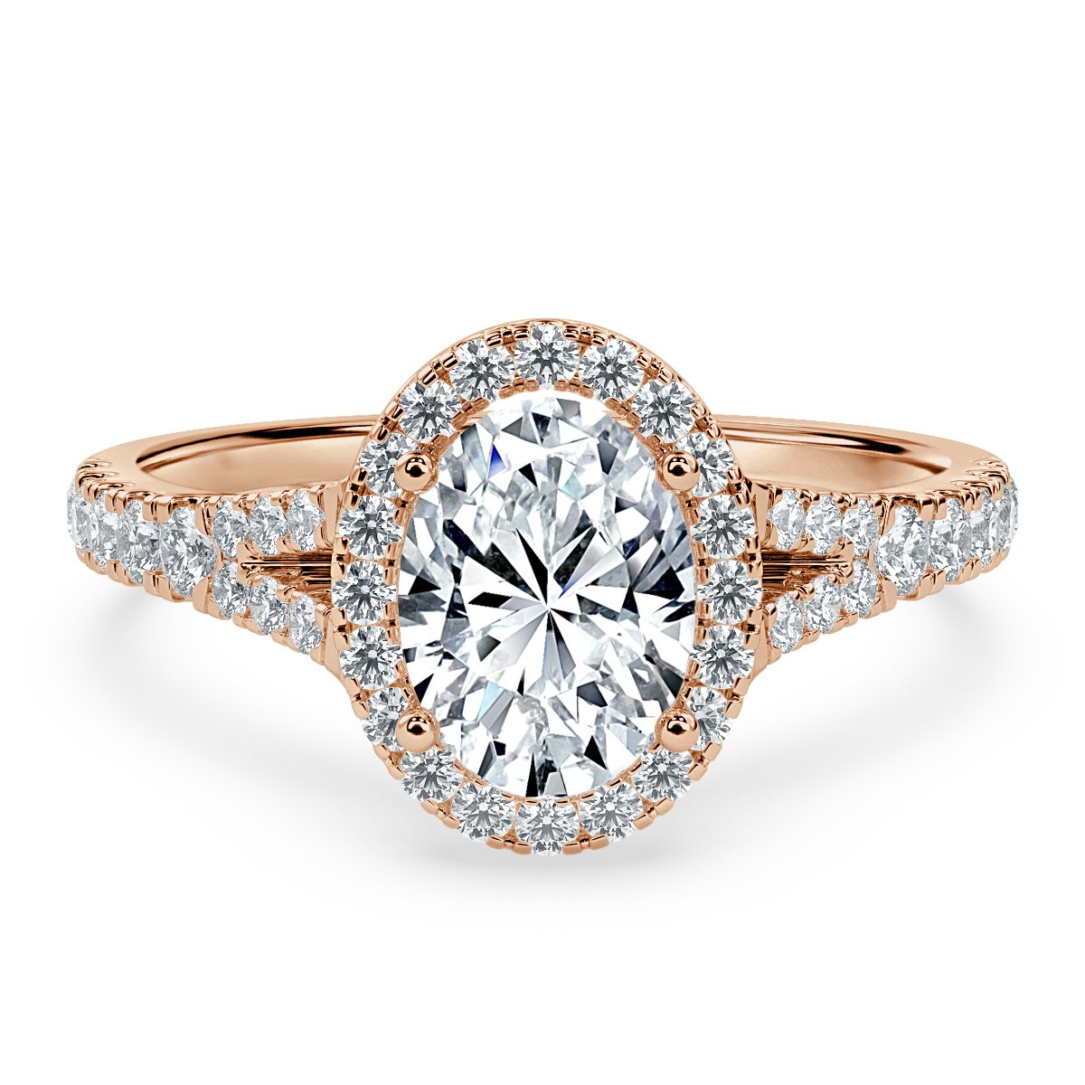 Oval Diamond Split Shank Halo Engagement Ring