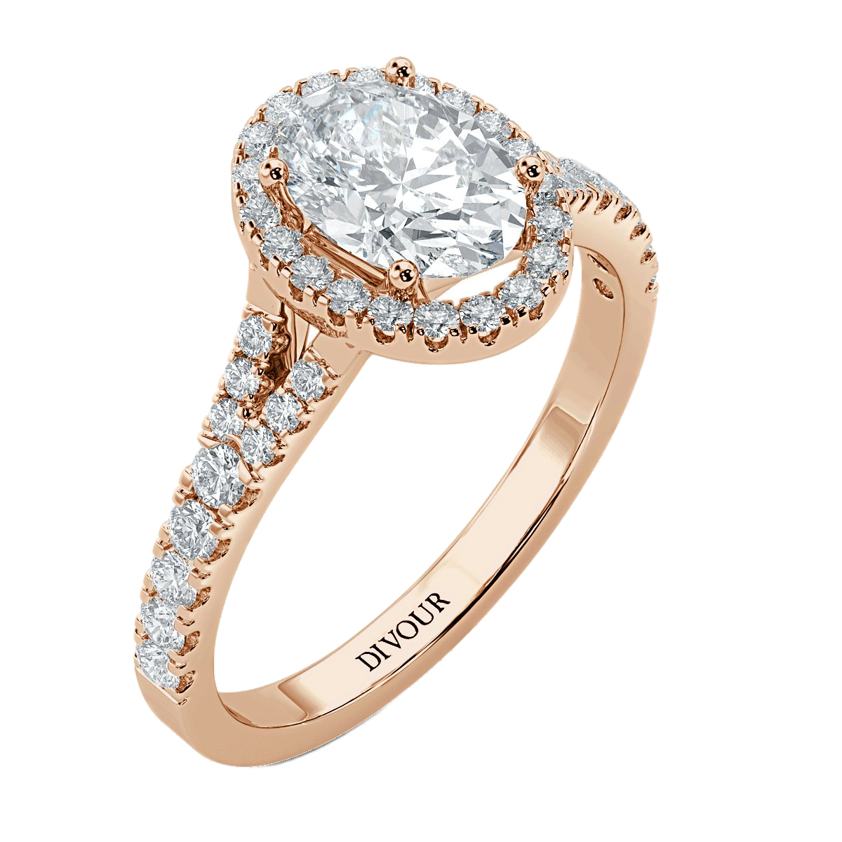 Oval Diamond Split Shank Halo Engagement Ring