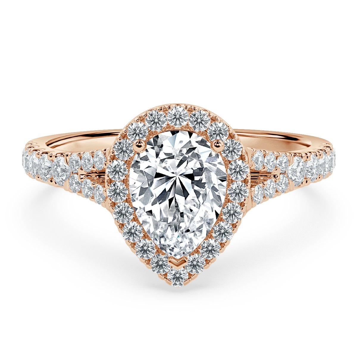 Pear Diamond Split Shank Halo Engagement Ring