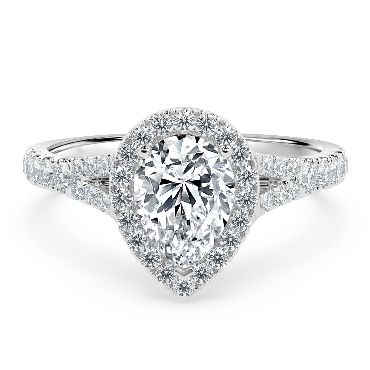 Pear Diamond Split Shank Halo Engagement Ring