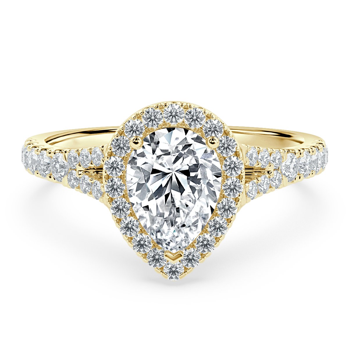 Pear Diamond Split Shank Halo Engagement Ring