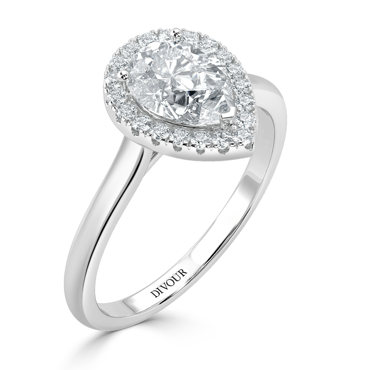 Classic Pear  Diamond Halo Engagement Ring