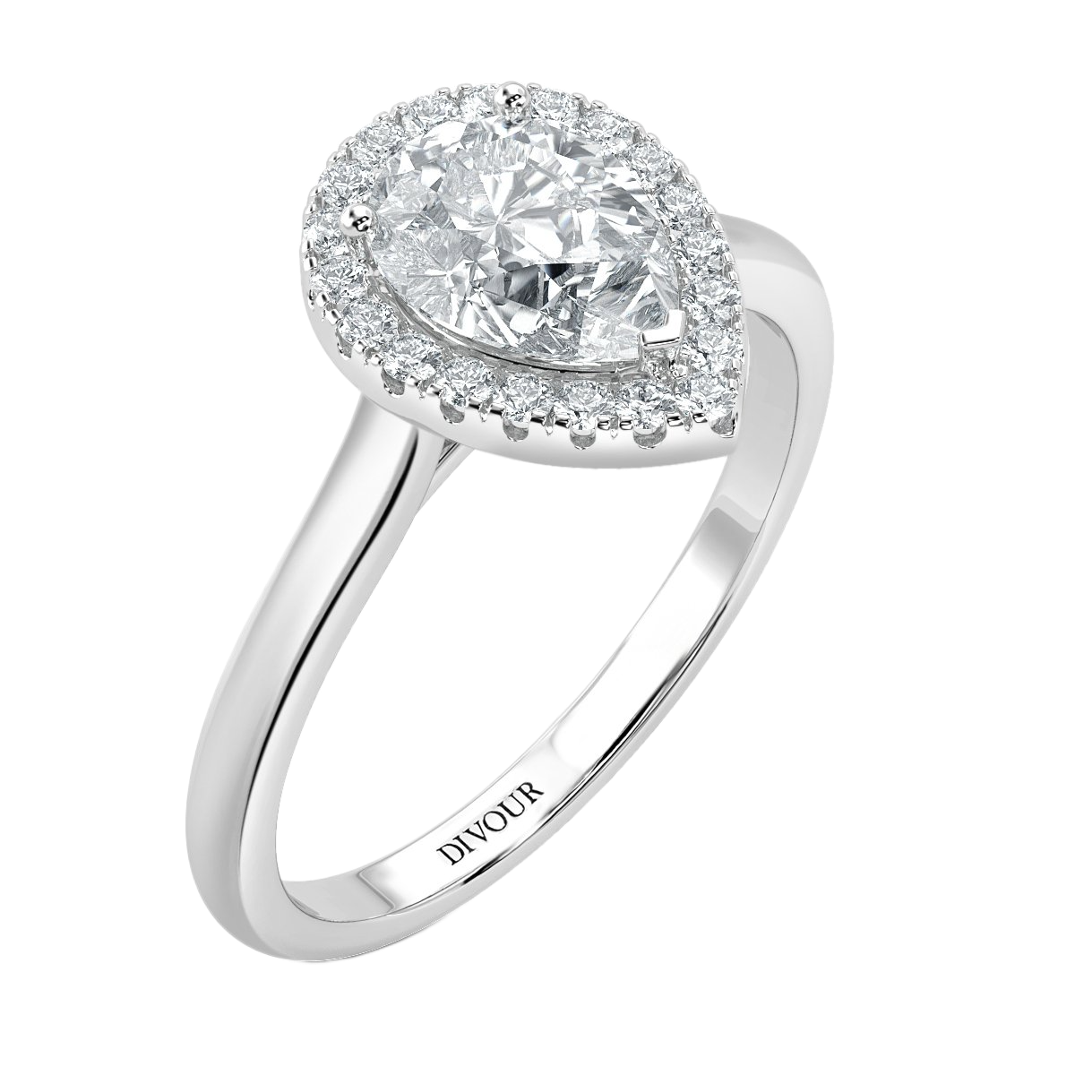 Classic Pear  Diamond Halo Engagement Ring