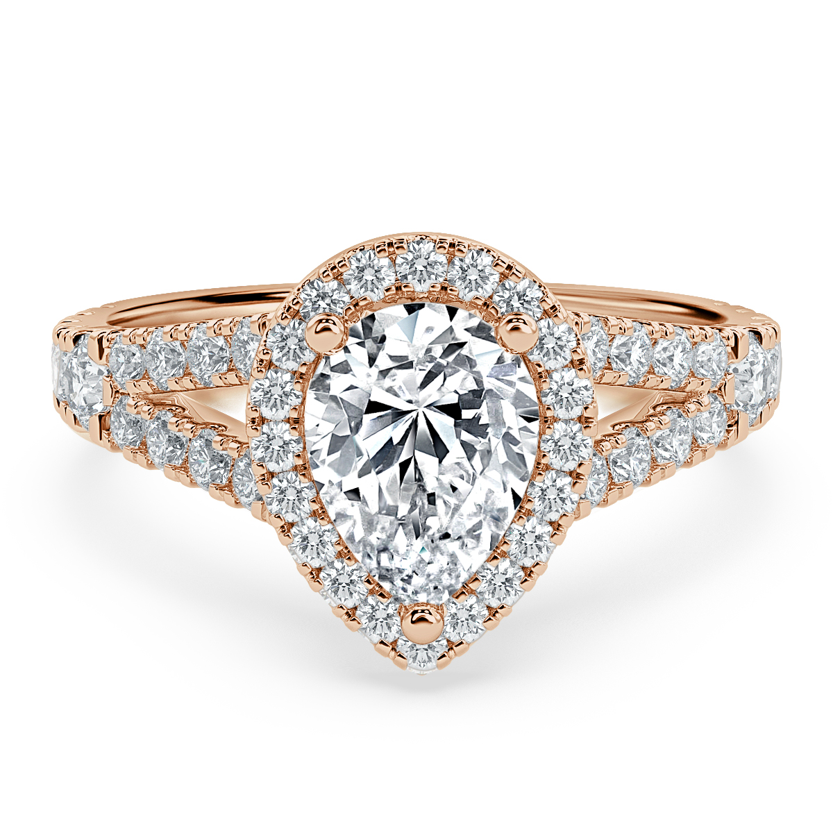 Split Shank Pear Diamond Halo Engagement Ring