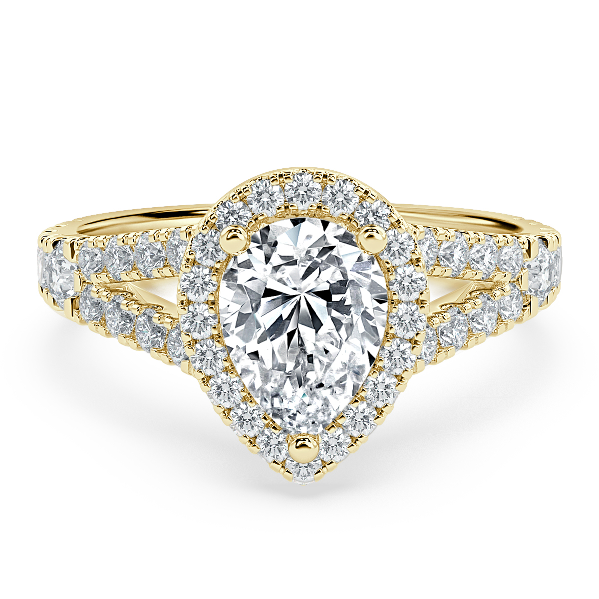 Split Shank Pear Diamond Halo Engagement Ring
