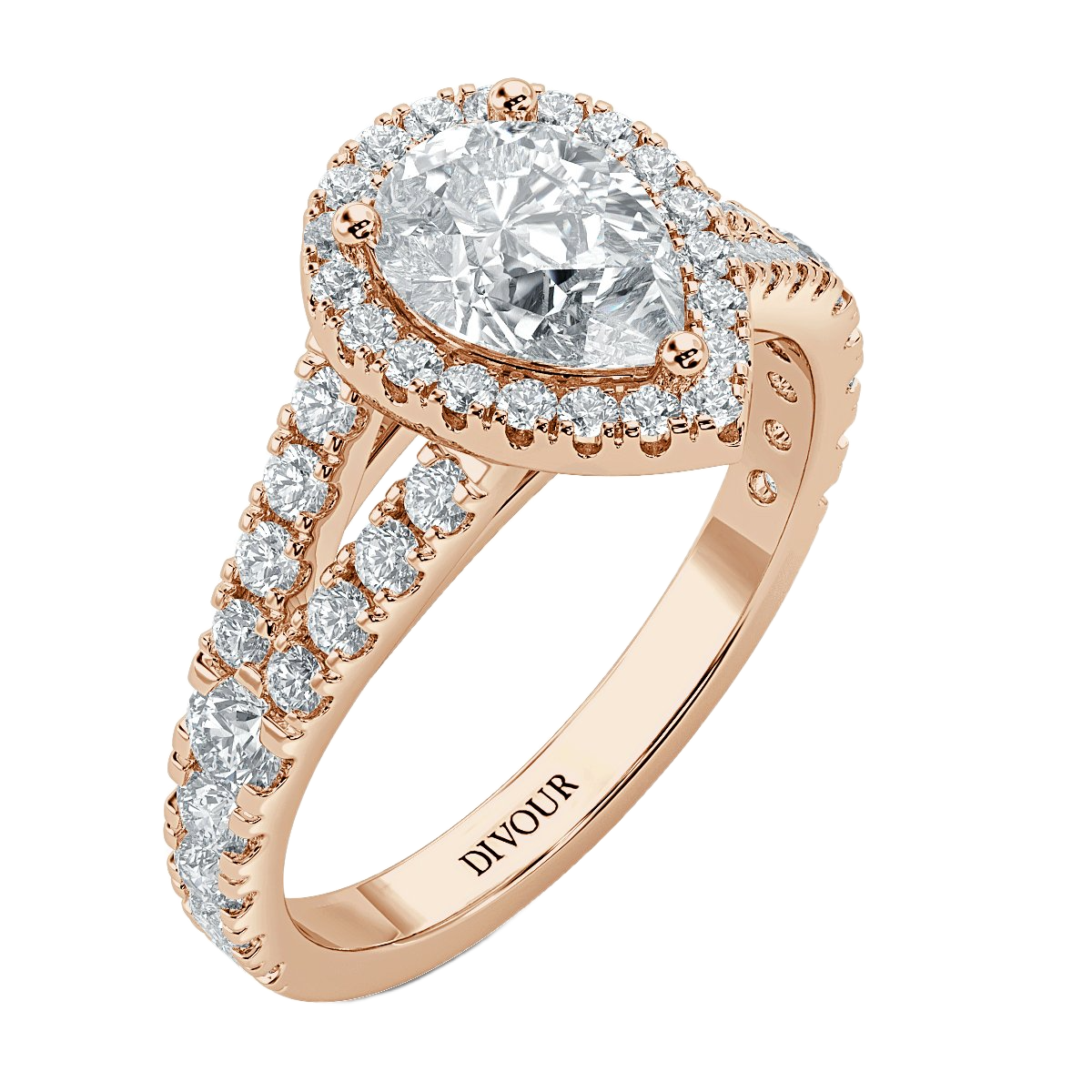 Split Shank Pear Diamond Halo Engagement Ring