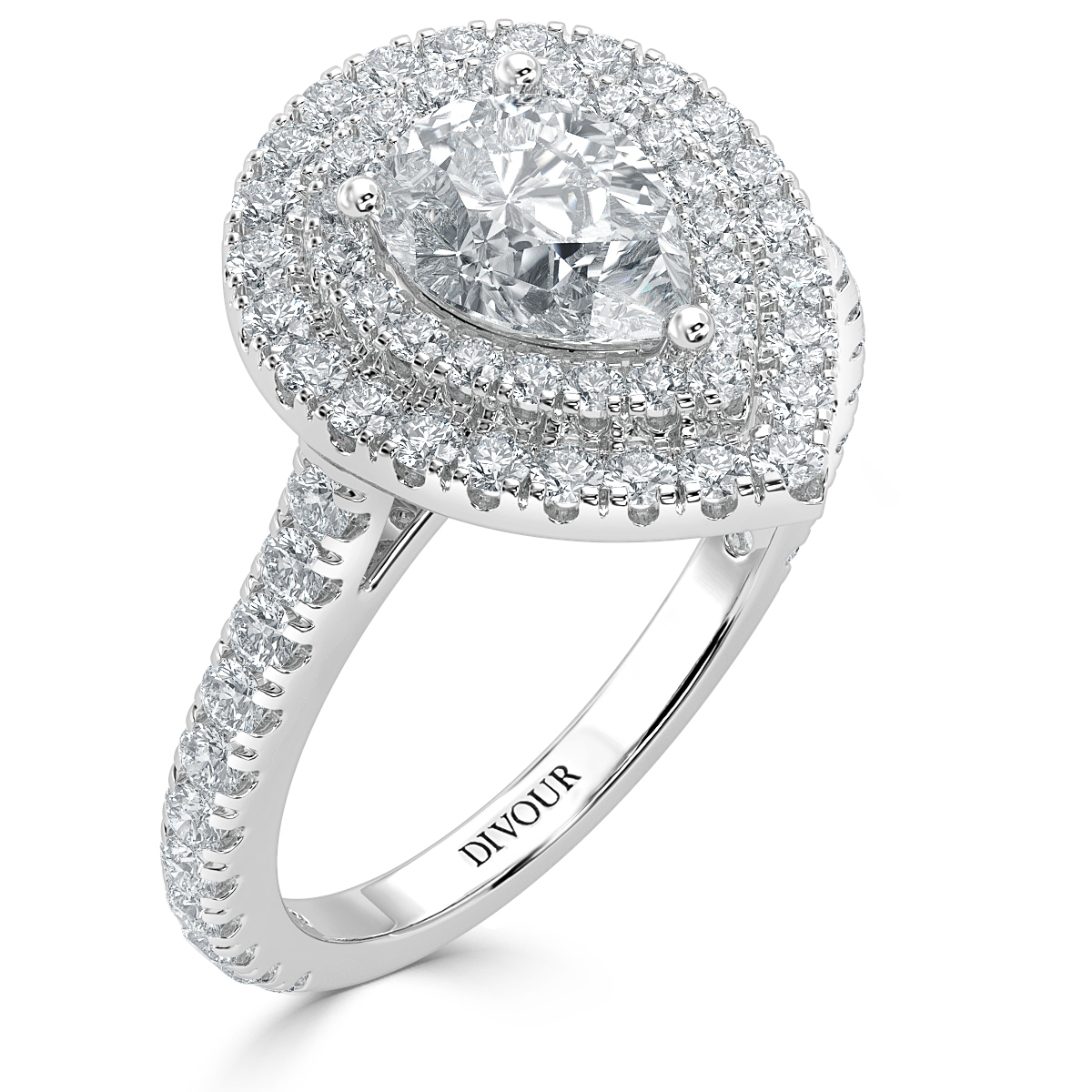 Grande Pear  Diamond Double Halo Engagement Ring