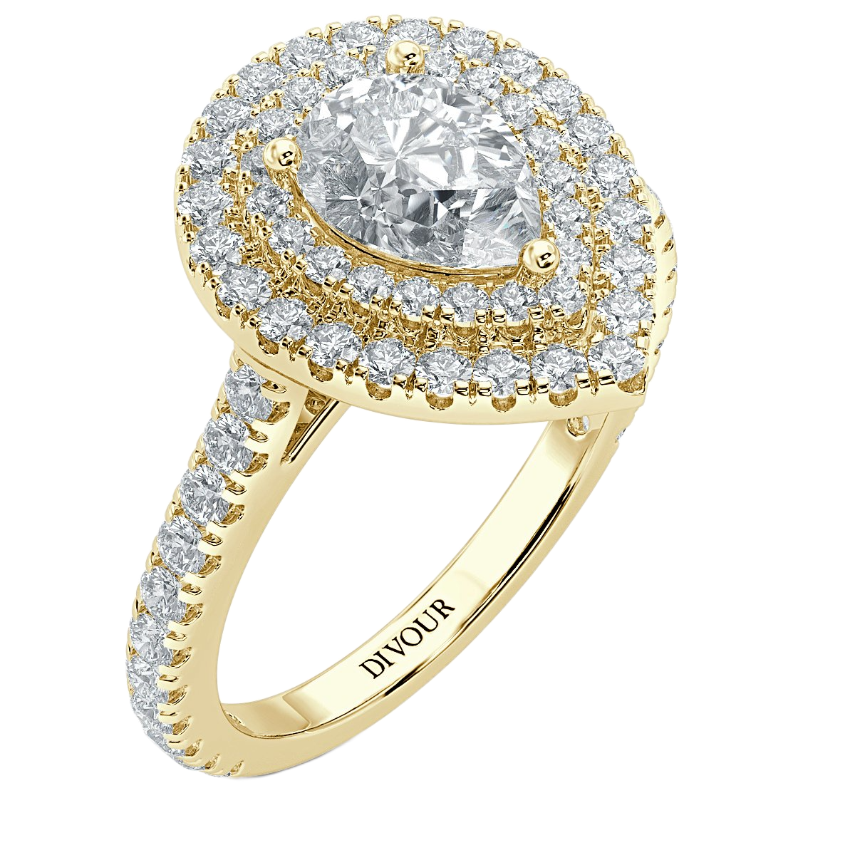 Grande Pear  Diamond Double Halo Engagement Ring