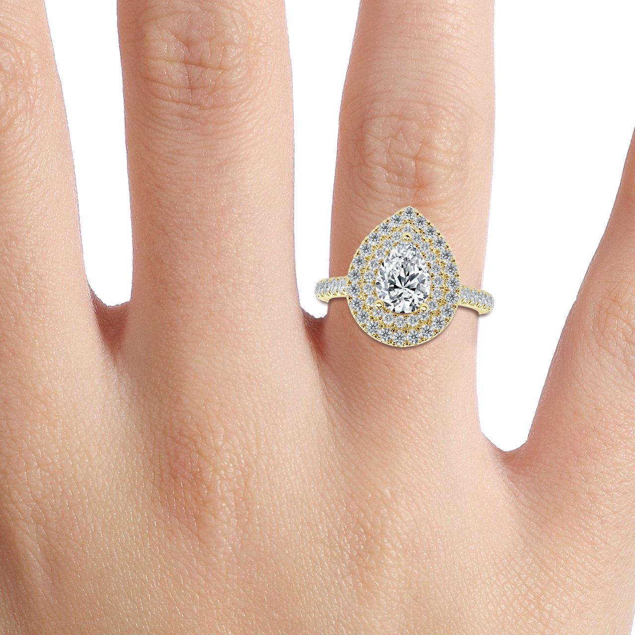 Grande Pear  Diamond Double Halo Engagement Ring