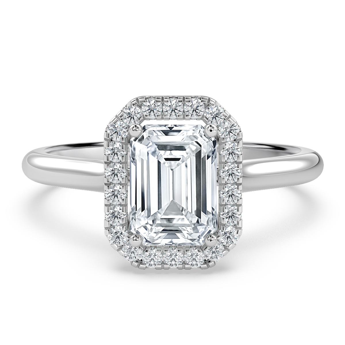 Classic Emerald Diamond Halo Engagement Ring