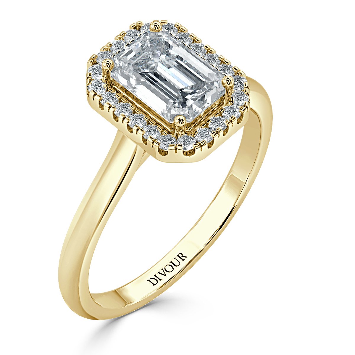 Classic Emerald Diamond Halo Engagement Ring