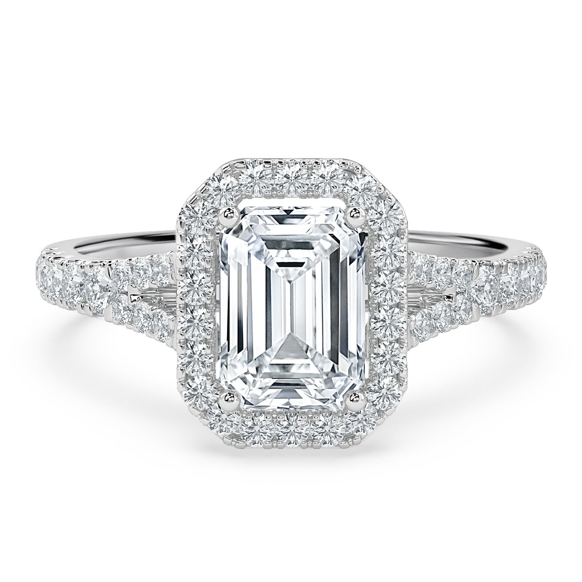 Split Shank Cushion Diamond Halo Engagement Ring