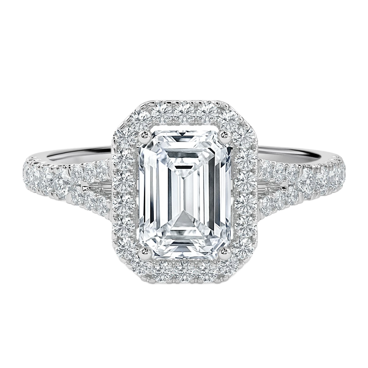 Split Shank Cushion Diamond Halo Engagement Ring
