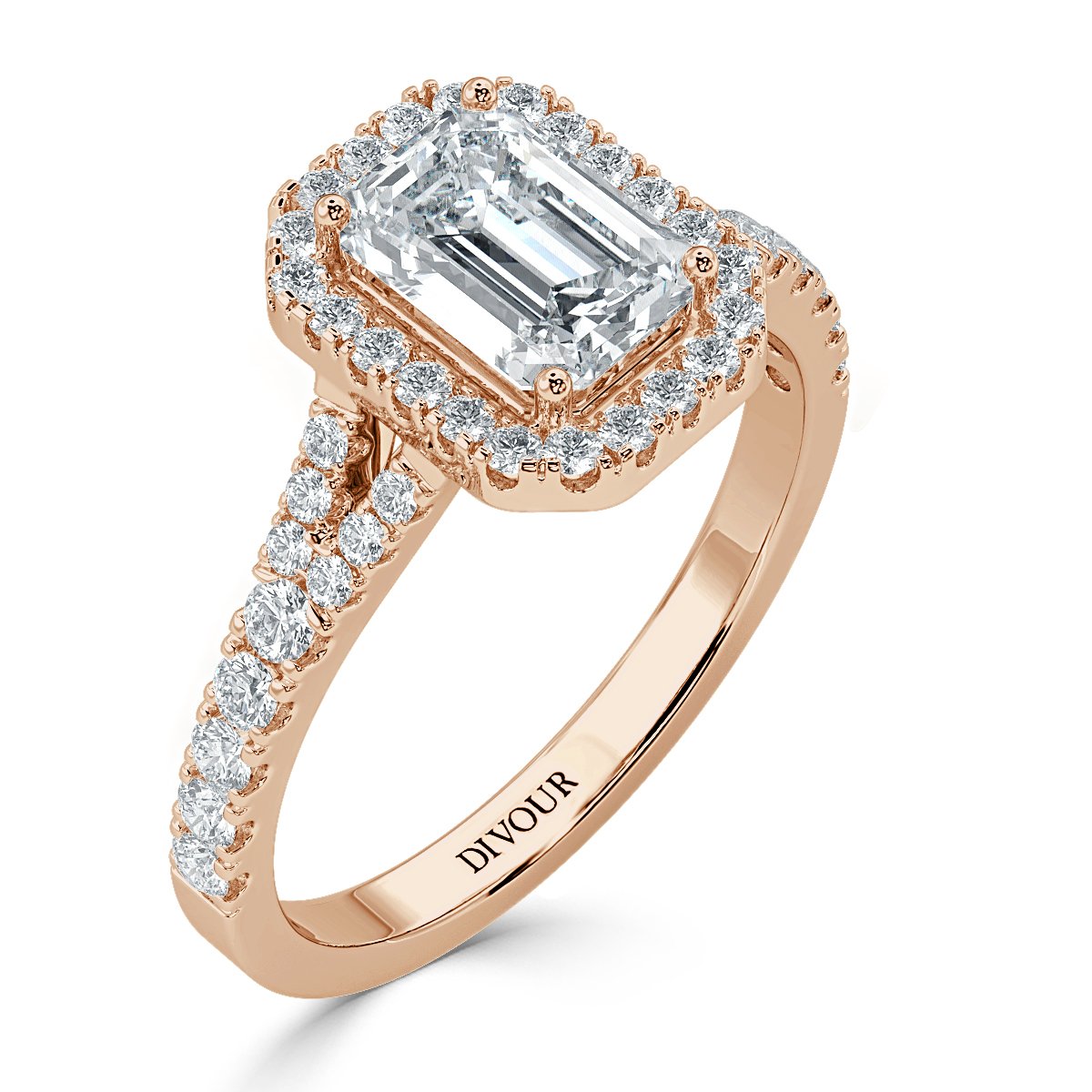 Split Shank Cushion Diamond Halo Engagement Ring