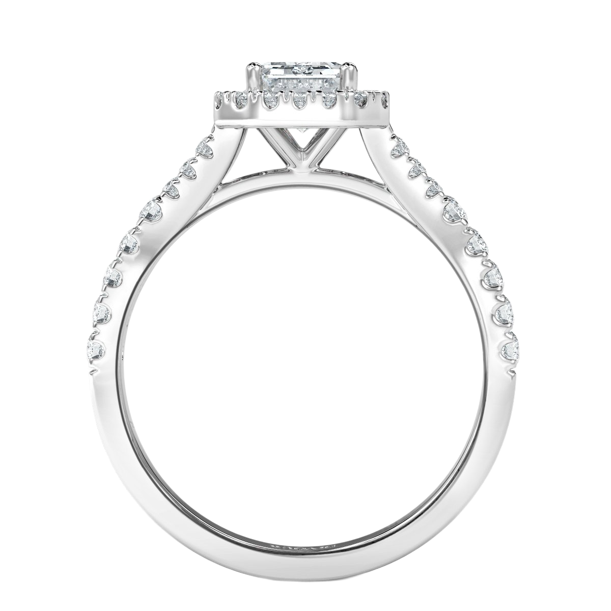 Split Shank Cushion Diamond Halo Engagement Ring