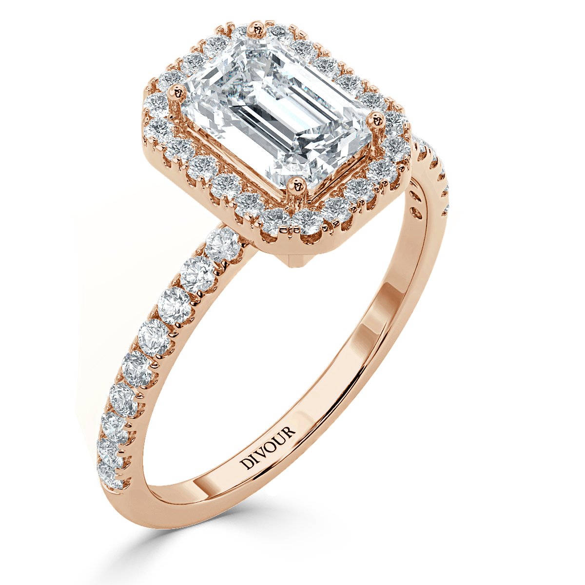 Elevated Emerald Diamond Halo Engagement Ring