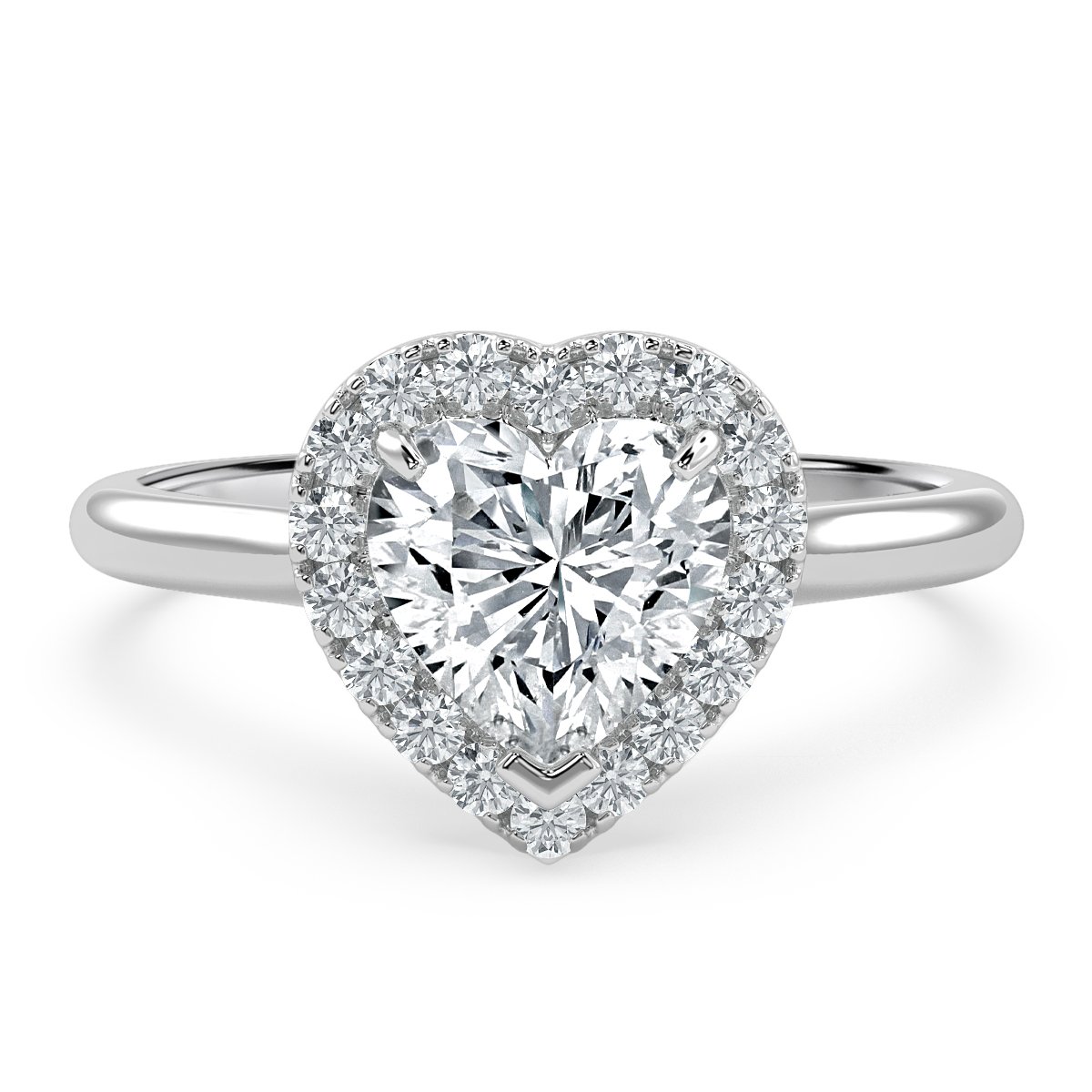 Classic Heart Diamond Halo Engagement Ring