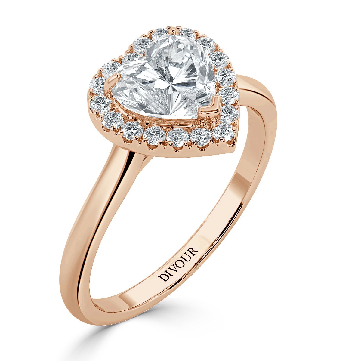 Classic Heart Diamond Halo Engagement Ring