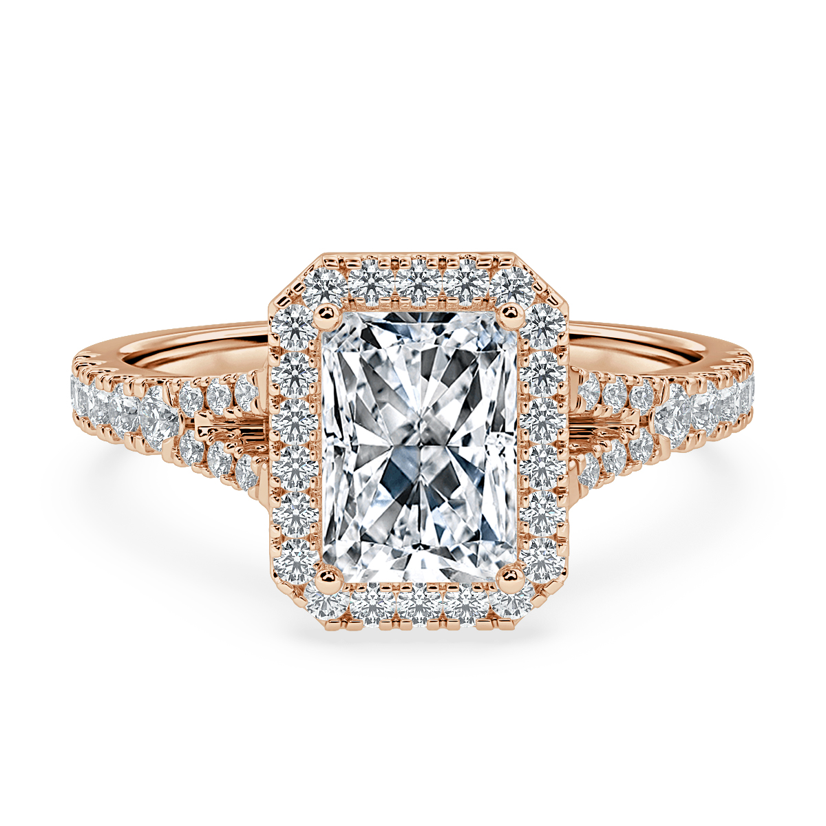 Radiant Diamond Split Shank Halo Engagement Ring