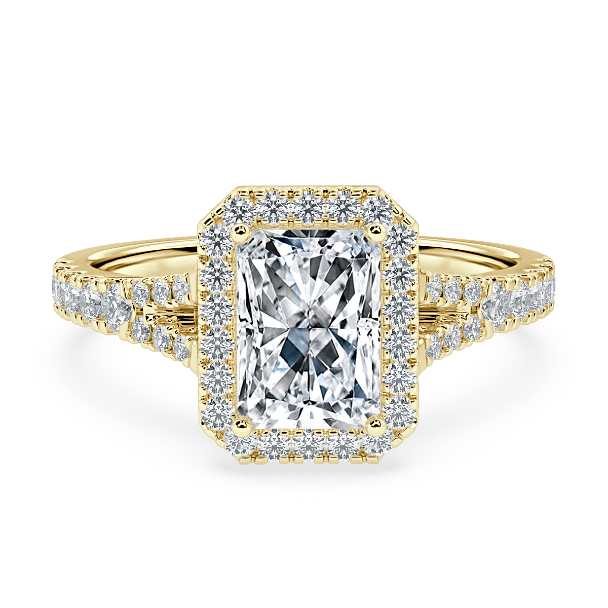 Radiant Diamond Split Shank Halo Engagement Ring