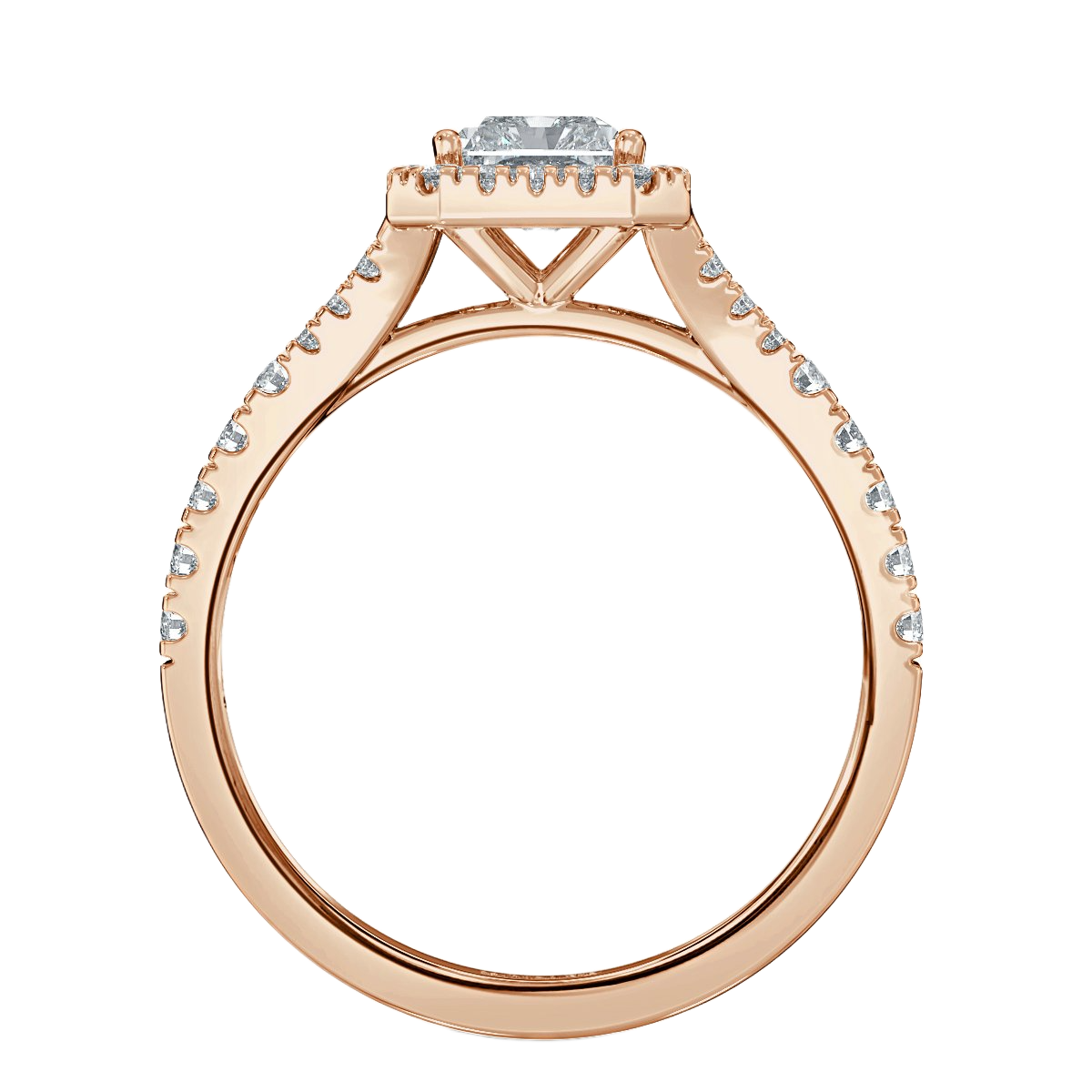 Radiant Diamond Split Shank Halo Engagement Ring