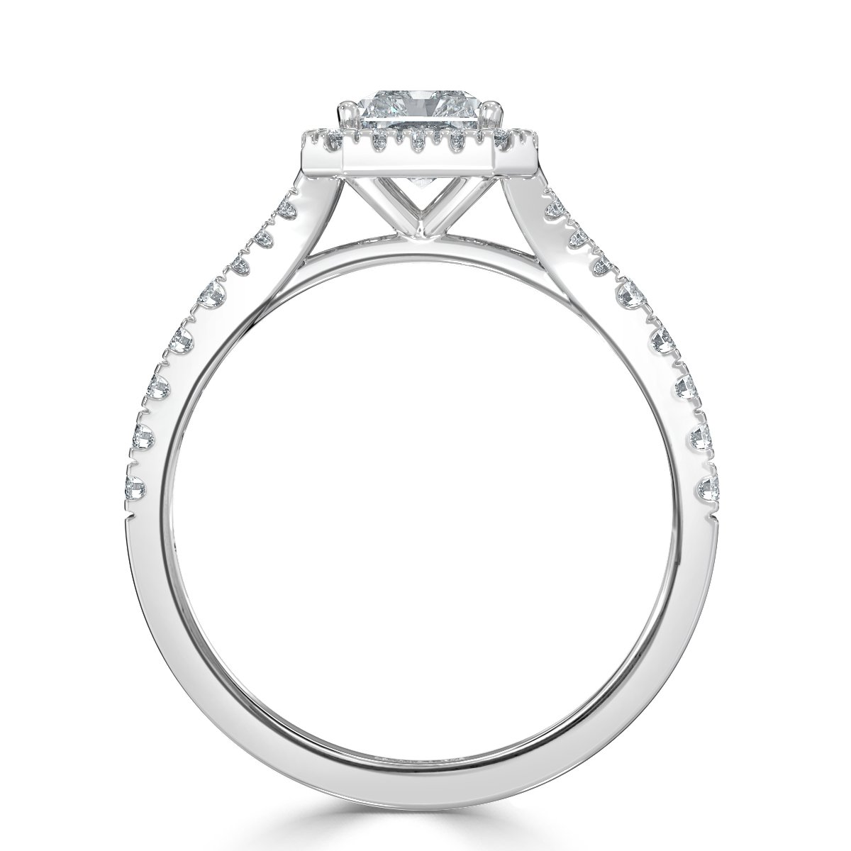 Radiant Diamond Split Shank Halo Engagement Ring