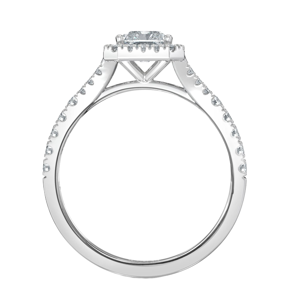 Radiant Diamond Split Shank Halo Engagement Ring