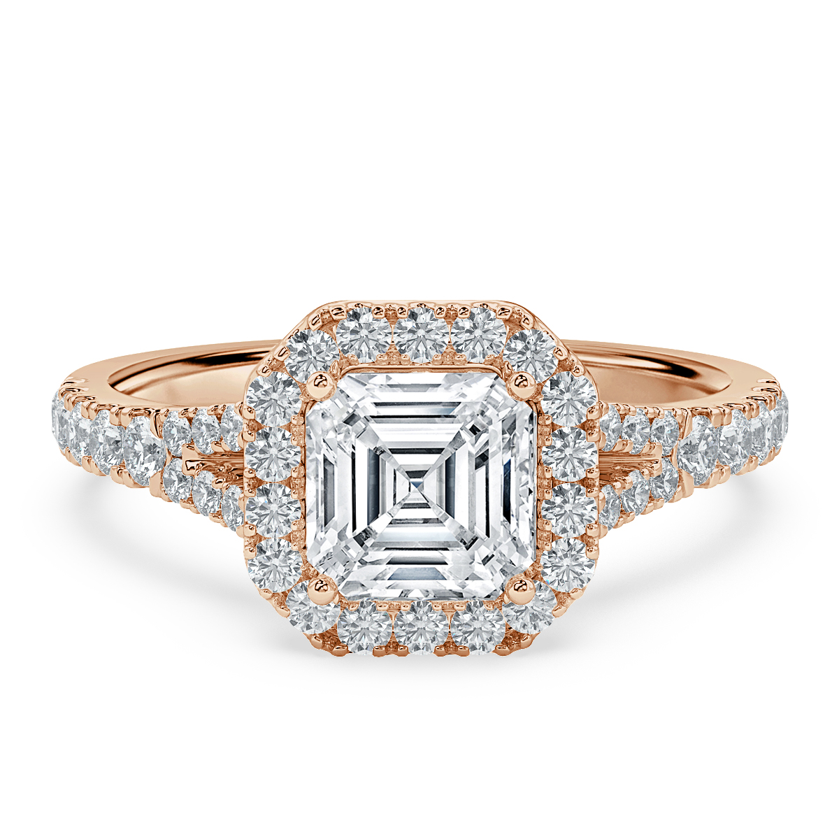 Split Shank Asscher Diamond Halo Engagement Ring