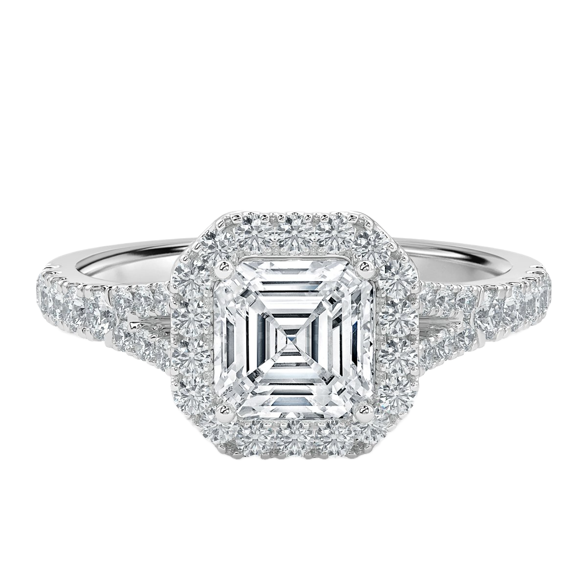 Split Shank Asscher Diamond Halo Engagement Ring