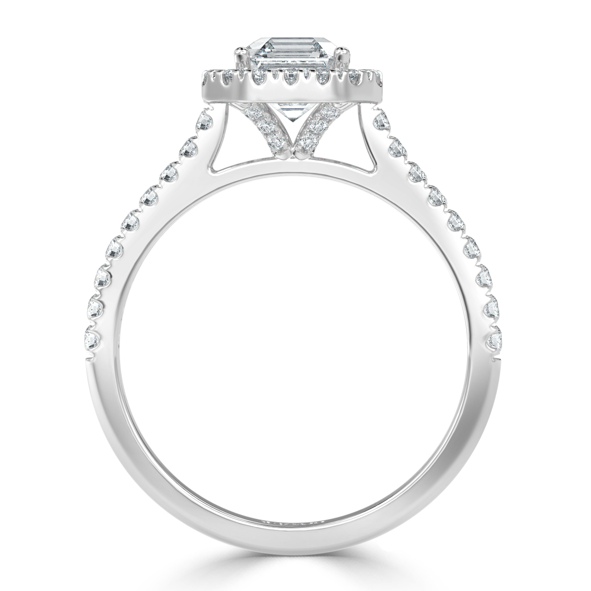 Split Shank Asscher Diamond Halo Engagement Ring