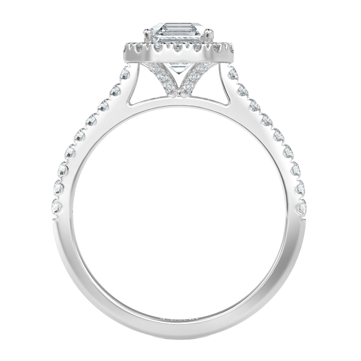 Split Shank Asscher Diamond Halo Engagement Ring