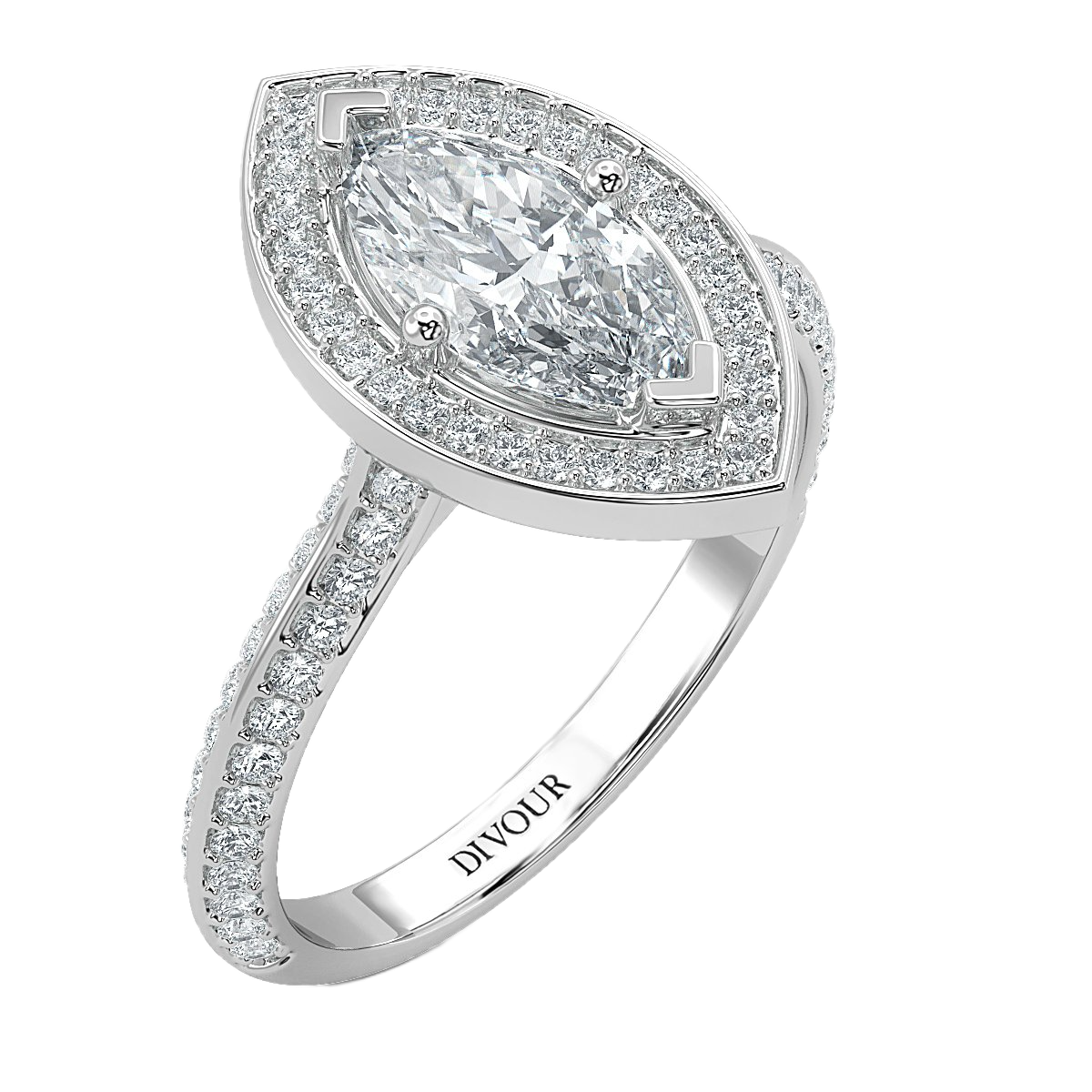 Knife edge Marquise Diamond Halo Engagement Ring