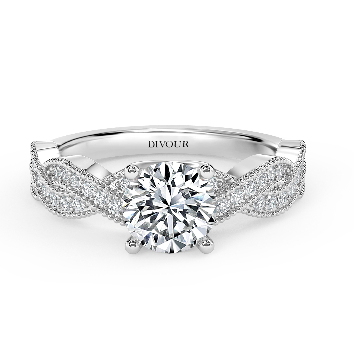 Twisted Round Diamond Vintage  Engagement Ring