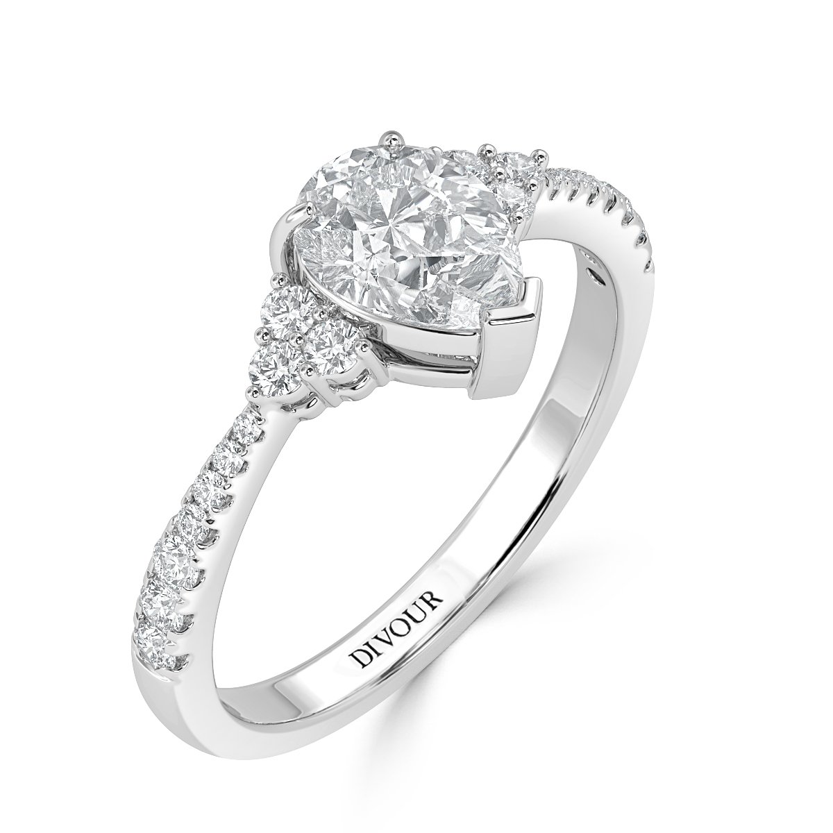 Trefoil Pear Diamond Vintage Engagement Ring