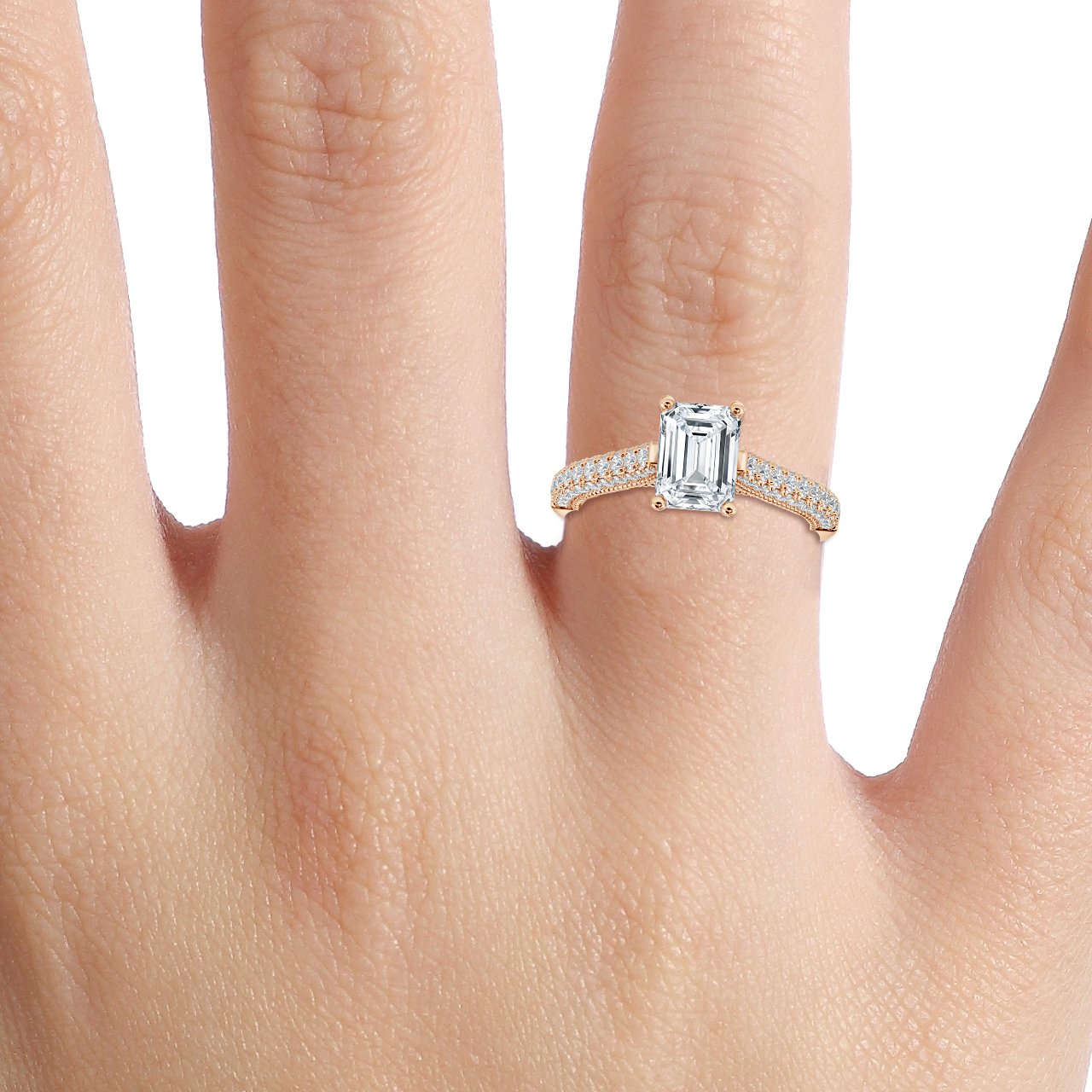 Edward - Emerald Diamond  Vintage Engagement Ring